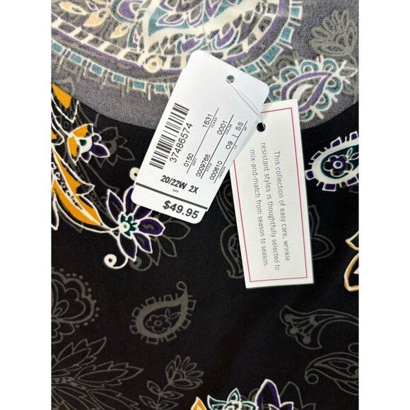 *New CJ Banks Popover Top Womens Plus 2X Black Yellow Floral Cottagecore Coastal - Picture 6 of 9